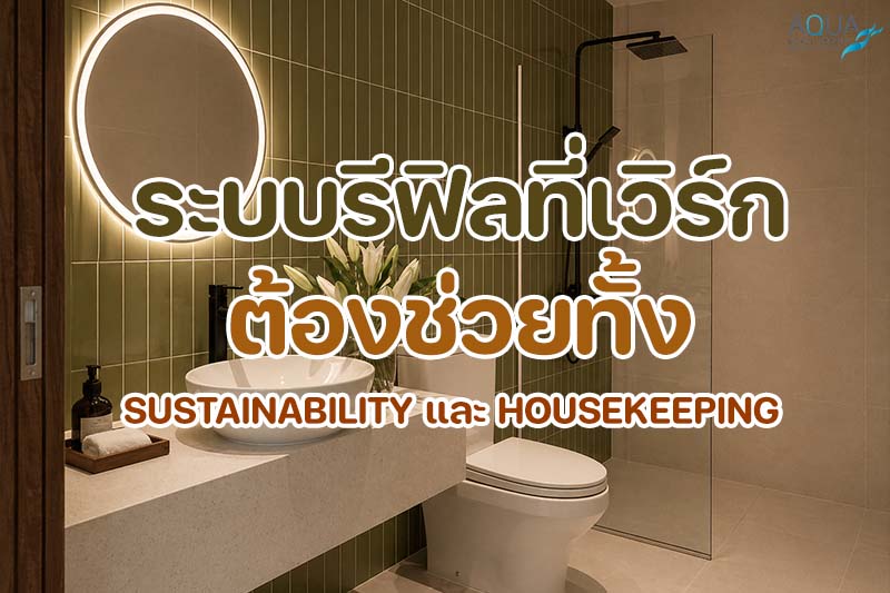 dispenser ติดผนังห้องน้ำโรงแรมดีไซน์เรียบสะอาดในห้องน้ำสมัยใหม่